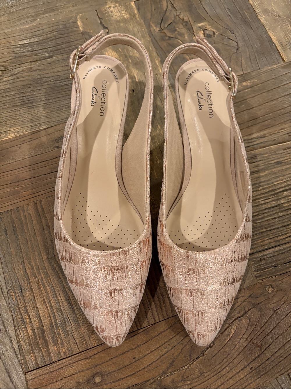 Clarks Collection Kepley Lane Pink Snake Print Slingback Kitten Heels Size 8 W